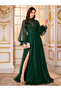 Dark Green Beaded Sequin Mesh Maxi Dress
