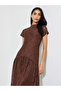 Brown Short Sleeves Lace A-Line Midi Dress