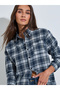 Navy Blue Checked Long Sleeves Oversized Shirt