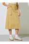 Khaki Solid Pocket Details back Slit A-Line Midi Skirt - 2