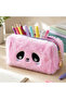 Plush Pen Holder and Makeup Bag Zippered Multi-Purpose Organizer Bag Pink - 3