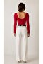 Women's Burgundy Round Neck Long Sleeve Viscose Elastane Basic Blouse - 8