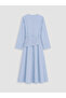 Blue Crew Neck Poplin Dress with Shawl Detail - 3
