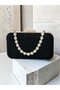 Black Striped Laser Patterned Women's Evening Dress Bag with Pearl and Gold Detail Wedding Engagement Graduation - 2