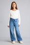 100% Cotton Curled Waist Staple Detailed Wide Leg Jean Trousers for Girls I5710A826Au