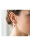Women's Gold Color Heart Detailed Pink Crystal Stone Dangle Earrings - Elegant, Stylish, Sparkling Gift Earrings
