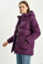 Women's Regular Fit Hooded Zippered Lined Pocketed Puffer Purple Coat - 4