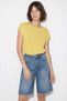 Women's Boat Neck Bat Sleeve Mercerized Cotton Knitwear Yellow Blouse - 4