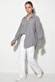 Women's Oversized Smoked Shirt with Ruffle Cuff Detail - 3