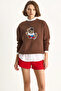 Women's Embroidered Crew Neck Casual Brown Sweatshirt - 7