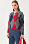 Women's Polo Collar Patterned Knitwear Anthracite Navy Blue Sweater - 4