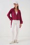 Women's Classic Collar Belted Double Button Burgundy Trench Coat - 2