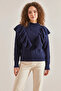 Women's Braided Openwork Knitwear Navy Blue Sweater