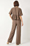 Women's Tie-Detail Short Sleeve Mink Bottom-Top Set - 6
