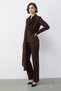Women's Shawl Detailed Shirt and Loose Pants Bitter Brown Top and Bottom Set - 2