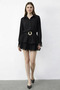 Women's Lace Detailed Belted Flounce Black Dress