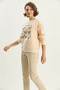 Women's Three-Thread Embroidered Beige Sweatshirt with Bow Embroidery and Ribbon Accessories - 6