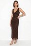 Women's V-Neck Lined Polka Dot Tulle Maxi Brown Dress - 2
