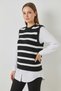 Women's Shirt Sleeve Detailed Knitwear Sweater Black White - 2