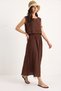 Women's Elastic Waist Skirt with Side Tie Detail, Crop Muslin Brown Top and Bottom Set - 6