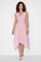 Women's Lined Double-Breasted Collar Asymmetrical Cut Midi Pink Dress - 3