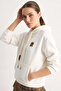 Women's Embroidered Kangaroo Pocket Hooded Casual White Sweatshirt - 5