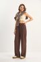 Women's Elastic Waist Ribbed Palazzo Bitter Brown Trousers with Pocket Detail - 2