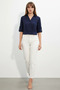 Women's Short Sleeve Oversize Cut Navy Blue Shirt - 3