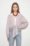 Women's Striped Oversized Shirt with Tie Detail White Burgundy - 2