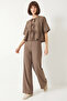 Women's Tie-Detail Short Sleeve Mink Bottom-Top Set - 3