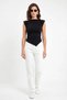 Women's Boat Neck Padded Asymmetrical Cut Black Blouse with Side Gather Detail - 3