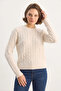 Women's Crew Neck Knitted Sweater in Cream - 4