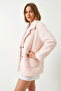 Women's Double Pocket Oversize Plush Pink Coat - 2