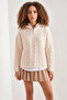 Women's Turtleneck Zippered Patterned Knitwear Ecru Sweater - 7