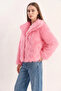 Women's Wide Collar Lined Short Faux Fur Candy Pink Jacket - 8