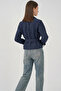 Women's Classic Collar Belted Double Button Navy Blue Trench Coat - 3