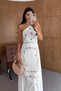 White Floral Dress with Neck Tie - 8626 - 2