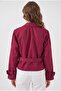 Women's Burgundy Double-Breasted Collar Belted Lined Short Trench Coat Hzl25W-Bd159701 - 3