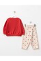 Children's Cotton Heart Detailed Red Sweatshirt and Heart Patterned Sweatpants Set - 4