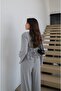 طقم بلوزة وبنطلون مبطن باللون الرمادي - 6