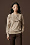  Hakim Yaka Ruffle Detail Ribbed Buttoned Knitted Jacquard Combed Cotton Long Sleeve Women's Blouse & Hijab Blouse - - 5
