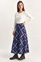 Women's Plaid Patterned Lined Maxi Flared Blue Skirt - 8