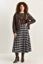 Women's Plaid Patterned Pocket Detailed A-Line Long Navy Blue and White Skirt - 5