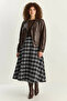 Women's Plaid Patterned Pocket Detailed A-Line Long Navy Blue and White Skirt