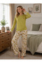 Women's Long Sleeve'You Are My Heart' Printed Lily Pattern Lace Detailed Pajama Set - 4