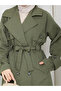 Apolet Detailed Belted Buttoned Pocketed Hijab Trench Coat Rc3145 - 8