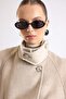 High Collar Oversize Coat with Patch Detail Stone 3177 - 7