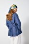 Women's Flounced Special Design Navy Blue Slim Denim Blouse 31187 - 6