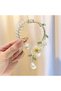 Women's Gold Pearl Flower Model Dangle Bun Clip Hairpin - 2