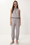 Beaded Detailed Woven Top and Bottom Set Lby0065 Gray - 2